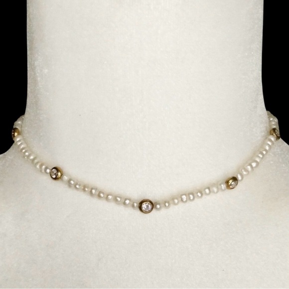 ADINA EDEN 14K Gold Plated Sterling Silver Freshwater Pearl & CZ Choker Necklace - Picture 4 of 14